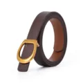 Women's genuine leather belt, retro distressed metal buckle, vintage brown waistband. - Dark Brown