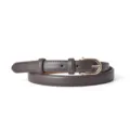 Women's brown genuine leather belt featuring golden D-shaped buckle, main display view. - Coffee