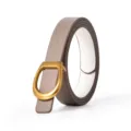 Women genuine leather belt retro metal buckle stylish casual waist strap luxury designer style - Khaki