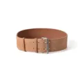 Women wide matte leather belt casual fashion double prong buckle waist strap retro style - Earthy Yellow / 105cm