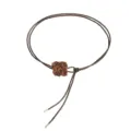 Brown braided waist chain with handmade crochet flower and metal tips for women dresses. - Black Brown