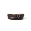 Elegant dark brown leather belt for women featuring a chic gold-toned horsebit buckle. - 105cm / Coffee