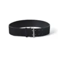 Black matte leather belt, stylish women's double-prong waist belt for jeans variant. - Black / 105cm