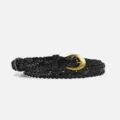 Cintura intrecciata nera in pelle da donna con elegante fibbia dorata, accessorio chic. - 105cm / Nero