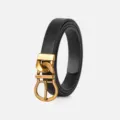 Elegant women's black leather belt featuring a vintage gold-toned metal buckle for daily wear. - 90CM / Black