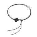 Black braided waist chain with elegant floral knot and metal tips for women dresses chic accessories - Black