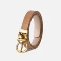 Elegant women's thin leather belt with vintage gold buckle, stylish accessory for daily outfits. - 90CM / Milk Tea/Beige
