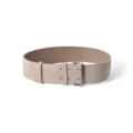 Light khaki wide suede belt with double-prong buckle and chic double eyelets for women. - Off White / 105cm