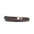 Women's slim leather belt featuring elegant double pearl buckle, chic dress waist accessory. - Coffee