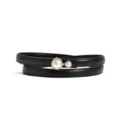 Women thin black leather belt with elegant double pearl metal buckle stylish dress waist strap - Black