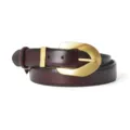 Ceinture en cuir véritable pour femme avec grande boucle en métal doré style rétro - Café