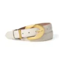 Ceinture femme en cuir véritable vintage avec boucle dorée mate élégante blanche - Blanc Cassé