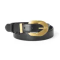 Ceinture en cuir noir pour femme avec boucle métallique dorée rétro ceinture de taille - Noir