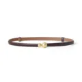 Women's genuine leather thin belt with stylish double gold ball buckle for pants decoration - Coffee