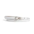 Women white thin leather dress belt with elegant pearl metal buckle for stylish waist decoration. - White