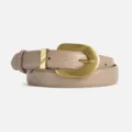 Women's beige leather belt with vintage gold metal buckle stylish accessory for pants - Light Khaki