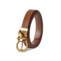 Women's brown leather belt with retro brass buckle, slim casual dress waist belt for ladies - 90CM / Brown