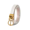 Women white leather belt with vintage brass metal buckle slim casual stylish accessory - 90CM / White/Beige