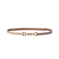 Women slim leather belt with vintage metal shackle buckle, elegant waist accessory for dress. - 95cm / Light Khaki