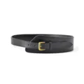 Women wide black leather belt with gold pin buckle coat waist cincher main product view - Black