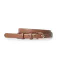 Women genuine leather belt minimalist retro thin dress belt brown with gold buckle main - Brown