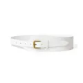 White wide leather belt for women, stylish waist cinch with vintage metal pin buckle. - White
