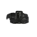 Handmade black woven wide leather belt for women with stylish rectangular buckle waist accessory - 110cm / Black