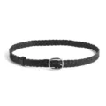 Women black braided belt with silver metal pin buckle casual waist strap for jeans daily wear - 110cm / Black