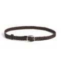 Brown braided women belt with silver pin buckle, stylish casual leather belt for jeans. - 110cm / Coffee