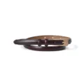 Ceinture fine élégante pour femme en cuir marron foncé avec boucle dorée, tendance. - Café