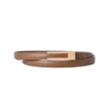Stylish minimalist brown thin leather belt for women with chic gold metal buckle accessory. - 105cm / Caramel color