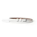 Women's white thin leather belt with silver buckle, versatile dress and jeans accessory. - White