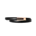 Minimalist women black leather belt with elegant rose gold buckle slim dress waist accessory - 105cm / Black