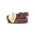 Women vintage brown leather belt with gold heart buckle stylish dress waist belt. - 100cm / Brown