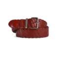 Retro red brown woven leather belt for women with silver buckle casual jeans accessory - Red
