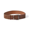 Brown suede belt for women with metal pin buckle, classic casual design for dresses. - Caramel color