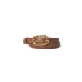 Brown quilted leather women belt with gold chain buckle, classic casual waist accessory - 105cm / Caramel color