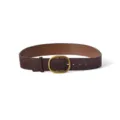 Women's dark brown suede leather belt with vintage oval brass buckle for coats and sweaters. - 105cm / Coffee