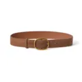 Brown suede leather women's belt with gold-tone oval buckle, versatile waist accessory. - 105cm / Caramel color