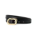 Women genuine leather thin belt with irregular gold metal buckle retro fashion waist belt main image - 100cm / Black