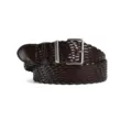 Dark brown woven leather belt for women, casual metal buckle design for jeans and dresses. - Coffee