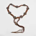 Bohemian brown suede waist belt with vintage metal conchos, chic fringe chains for dresses. - 102cm / Caramel color