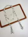French luxury pearl bow tassel necklace, elegant layered long sweater chain for women. - Beaded Tassel Bow Style (XL3188)