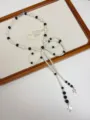 European vintage pearl black bead bow necklace long pendant clavicle chain accessories - Black and White Pearl Bow Style (XL3049B)