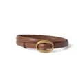 Elegant brown leather belt for women with a classic gold oval buckle. Chic casual accessory. - Brown