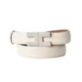 Women's elegant off-white genuine leather belt with metallic letter buckle for dresses. - Off White