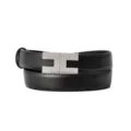 Women's genuine leather belt featuring a stylish metal letter buckle for elegant wear. - Black