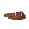 Retro brown frosted leather women belt with silver buckle for casual jeans and daily wear. - Coffee / 105cm