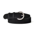 Black suede women belt with silver round pin buckle, stylish vintage leather belt for jeans. - 105cm / Black