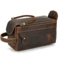 Vintage crazy horse leather toiletry bag for men and women, travel wash bag and cosmetic clutch. - Color-Changing Coffee Crazy Horse Leather